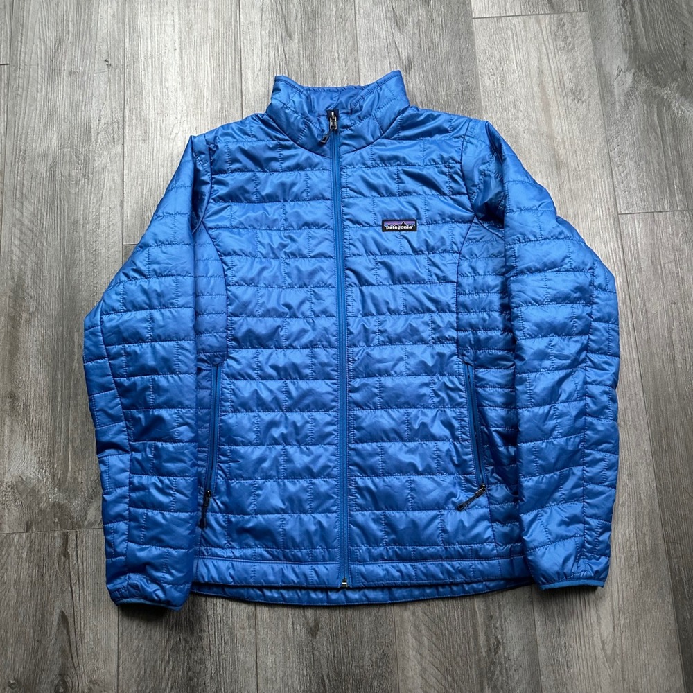 Patagonia Nano Puff Jacket Women's L Blue insulated drawstring zip pockets